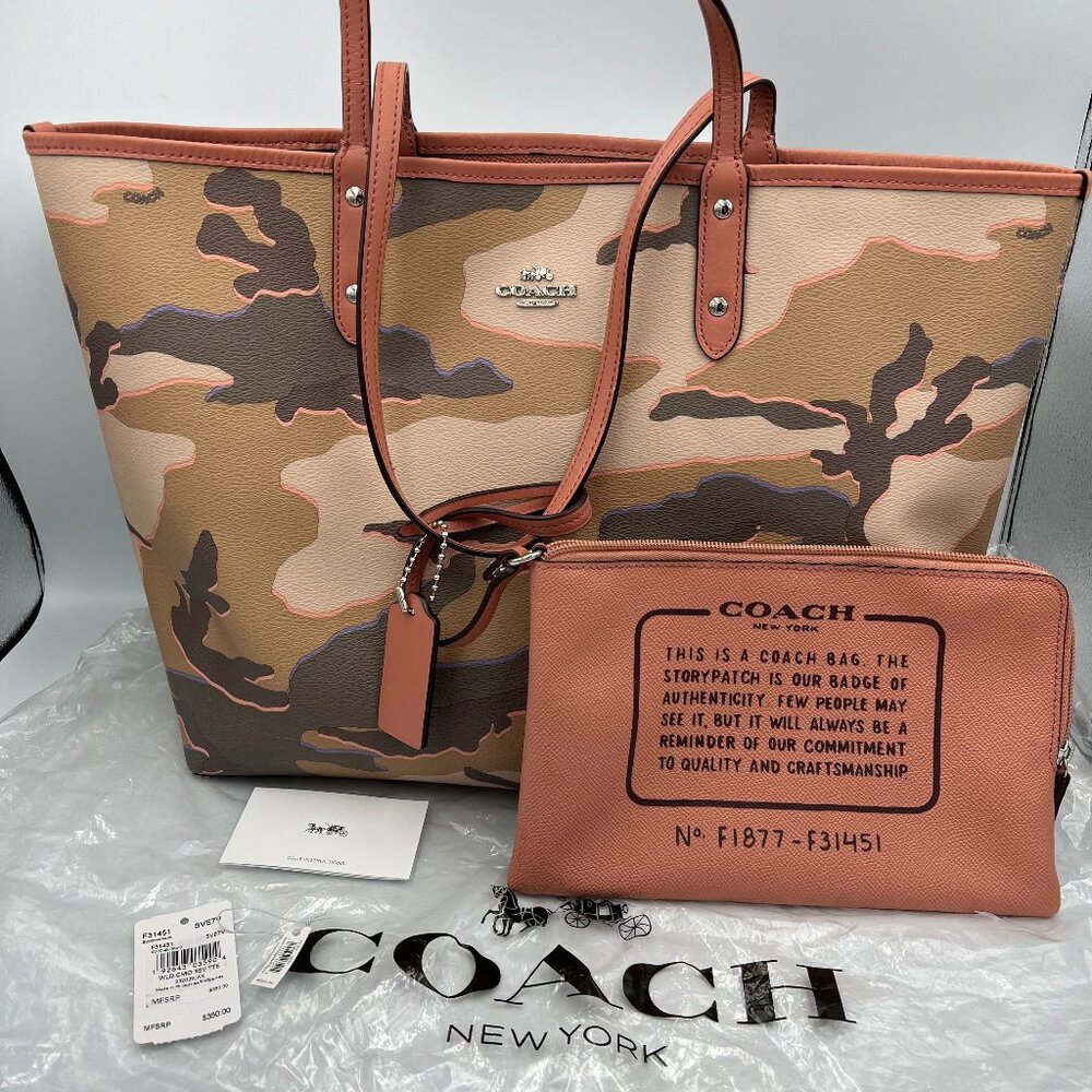 Coach Pink Wild Camo Print Reversible City Tote
